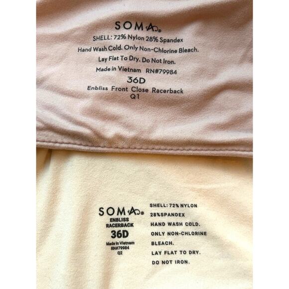 Soma Endbliss Front Close Racerback Bra Lot of 2 Cream Beige 36D - Picture 8 of 10